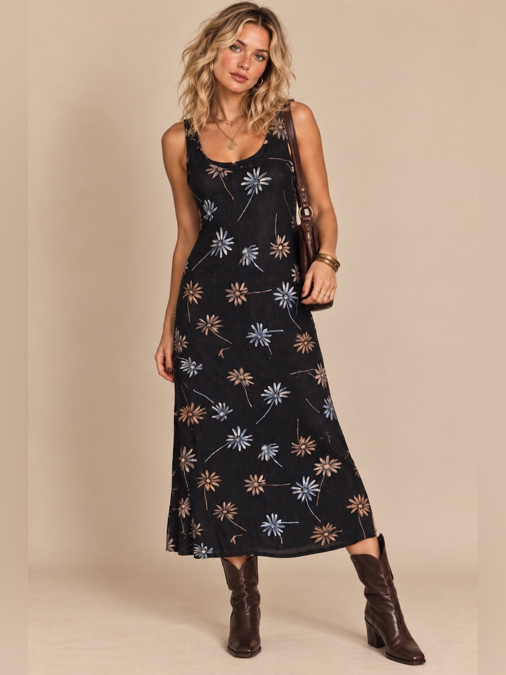 Vintage Rafaella 100% Linen Blue Floral Maxi Dress 12 90s Grunge Cottagecore